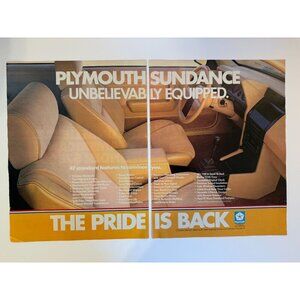 Vintage 1986 Plymouth Sundance Car Advertisement Print 2 Page Ad CUT